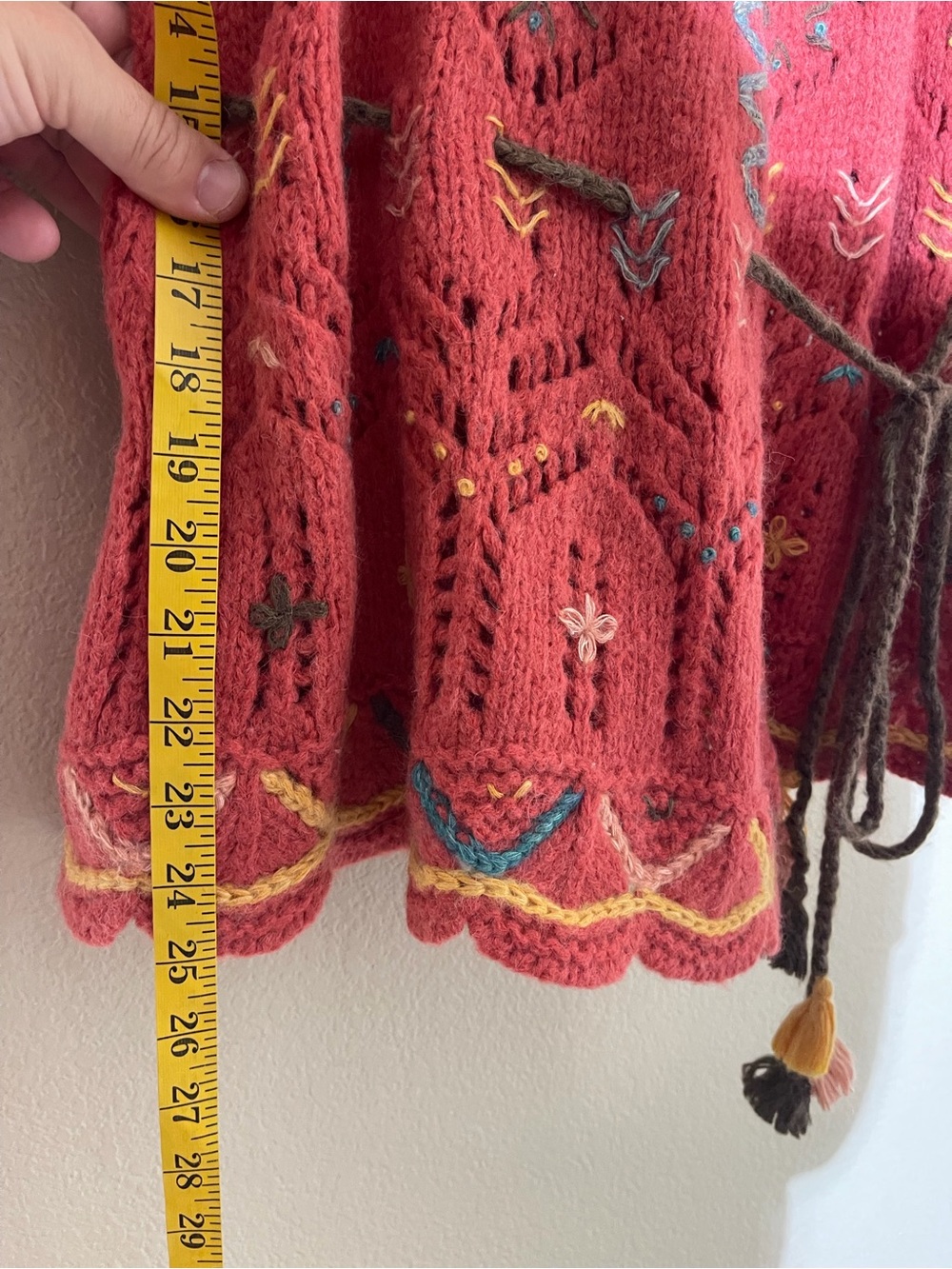 Peruvian Connection Red Embroidered Wrap Cardigan with Tassel Tie - Picture 6 of 6